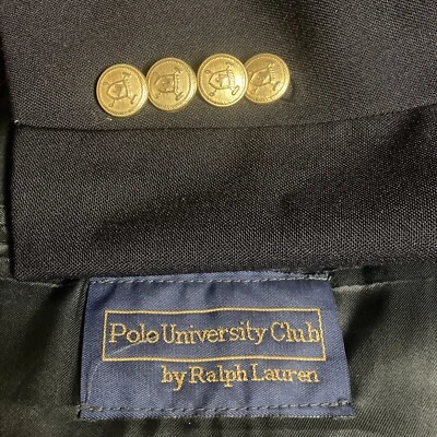 Vintage Polo University Club Sport Coat Mens 43R Navy Blue Gold Buttons Blazer Foto 1 de 4