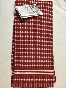 KITCHENAID KITCHEN TOWELS (2) RED WHITE BLOCKS 16 X 28 100% COTTON NIP - Picture 1 of 2