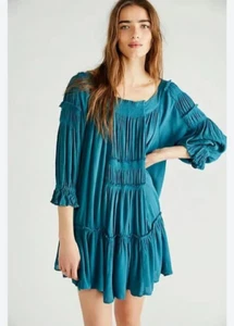 Free People See Ya There Lagoon Teal Size Large? Oversized Boho Tunic Mini Dress - Picture 1 of 11