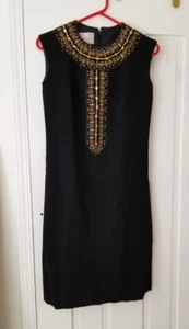 Andora (Hongkong) schwarz Perlen Wolle Kleid Vintage 60er 36" Brust 32" Taille 38" L - Bild 1 von 4