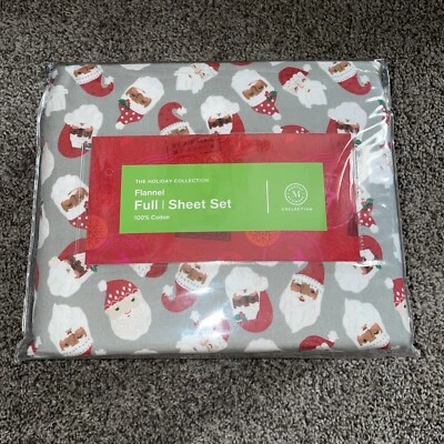 Juego de sábanas Martha Stewart 100 % algodón franela 4 piezas Dear Santa Heads tamaño completo Foto 1 de 4