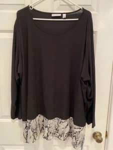 SUSAN GRAVER zierliche strukturierte flüssige Stricktunika mit bedrucktem Saum SCHWARZ 4X PETITE - Bild 1 von 2