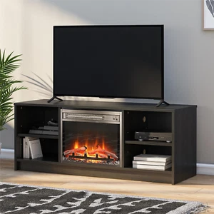 Fireplace TV Stand, for Tvs up to 55", Black Oak - Picture 1 of 12