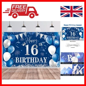 Stunning Blue Silver 16th Birthday Banner, 180x110 cm for Perfect Photos - Picture 1 of 10