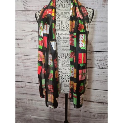 缎面女式圣诞礼物裹巾黑色红色绿色假日配件 — 第 1/3 张图片