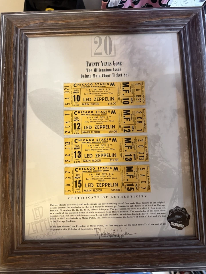 Juego de entradas Led Zeppelin originales 1980 Chicago Stadium piso concierto - 782/2000 Foto 1 de 1