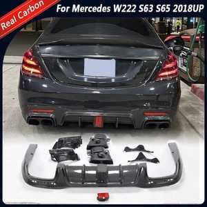 REAL Carbon Rear Bumper Diffuser W/Exhaust Tips Fits Benz W222 S63 S65 2018-2020 - Picture 1 of 15