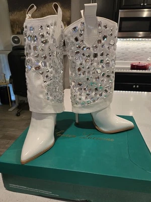 Lauren Lorraine  Hana White Rhinestone Western  Cowboy Boots Size 5.5 New! - Image 1 of 4