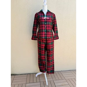 Traje de pijama Jones New York Country seda a cuadros tartán tafetán 2 piezas - Imagen 1 de 8