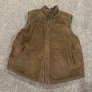 Brooks Brothers Suede & Duck Down Reversible Button Up Vest Large L Rare EUC - Picture 1 of 8