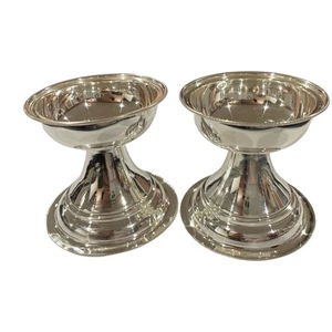 925 Sterling Silver Hallmarked 80ml Capacity Round Diya Set / Kuthu Vilakku Pair - Picture 1 of 7
