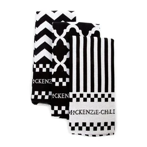 MacKenzie Childs black & white Zig Zag Dish Towels Set of 3, New w tags - Picture 1 of 4