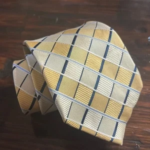 Michael Kors Plaid Gold Silk Neck Tie – Men's Formal Accessory - Picture 1 of 8