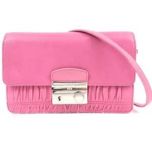 PRADA Mini Shoulder Bag Long Wallet Leather Silver metal fittings Pink - Picture 1 of 20