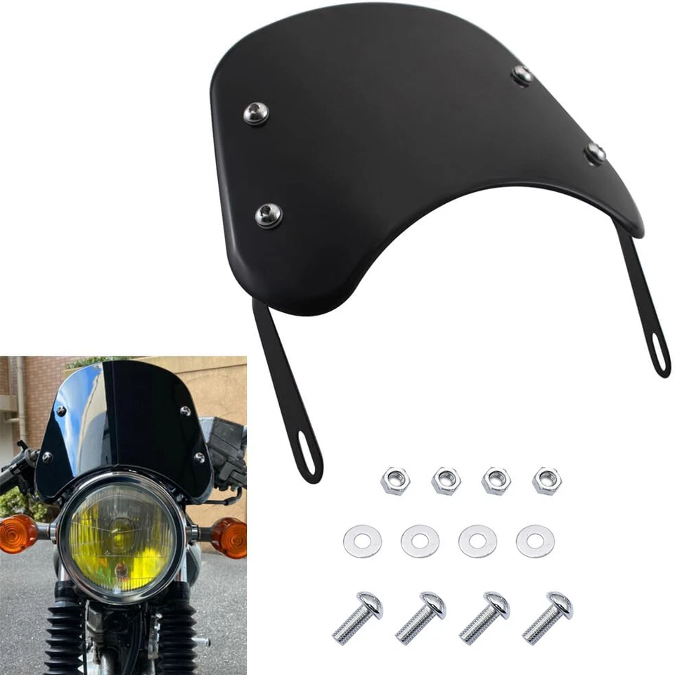 Preto para Honda CB 250 350 400 500 650 com defletor de para-brisa farol de 7"" - Imagem 1 de 4