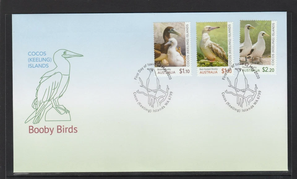 COCOS Islands 2020 BOOBY BIRD Wildlife Design conjunto de 3 en FDC Foto 1 de 1