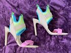 Steve Madden Neon Yellow Pink Blue Green Nude Leather Heels Sandals Size 8 Euc