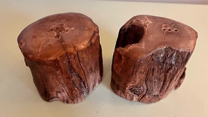 Vintage Artisan Crafted Redwood Live Edge Salt Pepper Shakers Log Stump Huggie - Picture 1 of 10