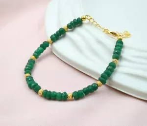 Bracciale donna verde giada smeraldo 3-4 mm sfaccettato rondelle pietre preziose perline 6-8" - Foto 1 di 16