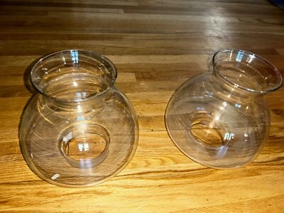 Clear Blown Glass MCM Mushroom Hurricane Lamp Shade Pair - Image 1 of 4