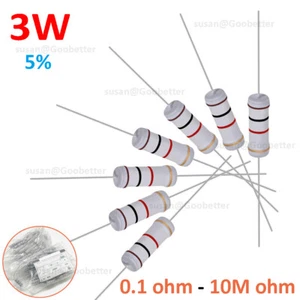 Carbon Film Resistors 3W 5% Full Range of Values available 0.1 ohm to 10M ohm - Picture 1 of 17