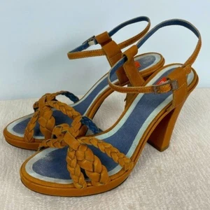 Boss Hugo Boss Brown Braided Leather Heeled Sandals Size 6 - Picture 1 of 13