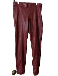Zara Pants Womens Large Burgundy Red Pleather Slim Fit Skinny Zip - Picture 1 of 9