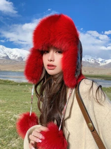 Sombrero de piel de zorro real sombrero ruso Ushanka sombrero cuero real aviador trampero gorra - Imagen 1 de 12