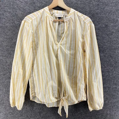 Blusa Universal Thread Mujer XS Naranja Rayas Cuello en V Manga Larga Algodón Informal Foto 1 de 4