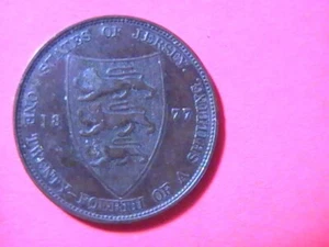 UK STATES OF JERSEY 1/24 SHILLING 1877 QUEEN VICTORIA - Picture 1 of 4