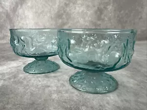 Set 2 Acquamarina Blu Milano Lido Champagne Alto Sherbet Aqua Anchor Hocking VINTAGE - Foto 1 di 7