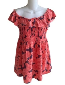 Ingrid & Isabel Maternity Top Off Shoulder Ruffle Coral Blue Smocked New Medium - Picture 1 of 3