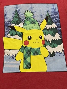 Pokémon Pikachu T-Shirt Sz XS Red Yellow Holiday Christmas - Picture 1 of 4