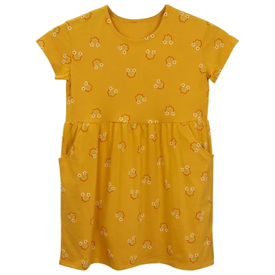 Cat & Jack Girls Relaxed Fit Short Sleeve Knit Dress in Mustard Rainbow XS (4/5) - Image 1 of 2