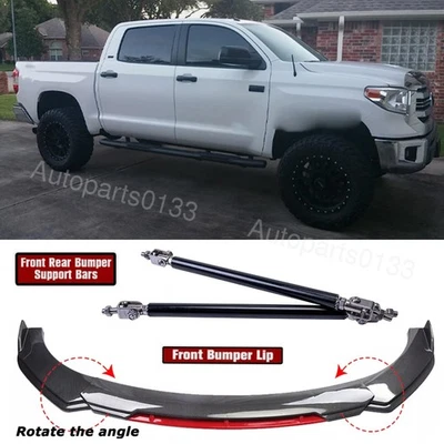 Front Bumper Lip Chin Splitter Carbon Fiber Style + Strut Rods For Toyota Tundra Foto 1 de 4