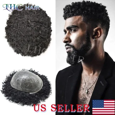 Cabello lírico afro toupee para hombres negros todo poli PU rizado rizado sistema de cabello humano Foto 1 de 4