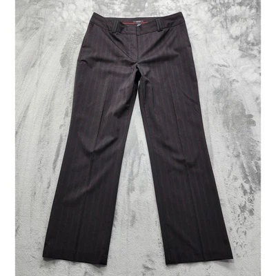 Calça Alfani Feminina 12 Preta Vermelha Listrada Perna Larga Calça Elástica Preppy Escritório - Imagem 1 de 4