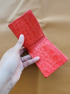 Black/Red 100% Doubleside Real Genuine Leather skin Men Bifold Wallets - Image 1 of 4