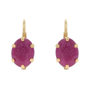 Yellow Gold Ruby Solitaire Drop Earrings 14k Oval 3.00ctw Pierced - Picture 1 of 7