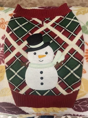 Snowman Argyle Dog Sweater Christmas Winter Small - Image 1 of 3
