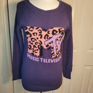 MTV Womens Knit H&M Divided Logo Sweater Purple Pink Size 4/S-M Halloween - Picture 1 of 10