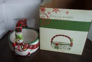 Fitz & Floyd Porzellan Weihnachten Keramik Stechpalme Mütze Schneemann Korb Neu im Karton siehe Bilder - Bild 1 von 10