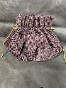 Pleated Satin Evening Bag In Eggplant Purple Crossbody Clutch Kiss Lock Preowned - Picture 1 of 8