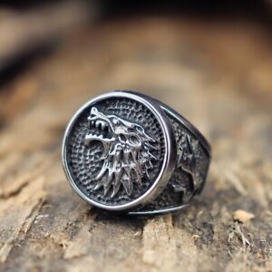 Personality Silver Direwolf Ring Fashion Simple Elegant Men's Jewelry Size 12