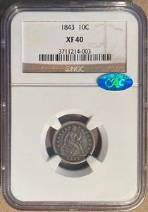 1843 NGC & CAC XF40 Liberty Seated Dime 10c - Original - Picture 1 of 2