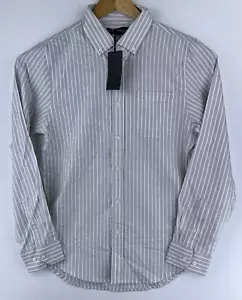 New Five Four Valmont Mens Long Sleeve Button Up Dress Shirt Striped Medium Grey - Picture 1 of 7
