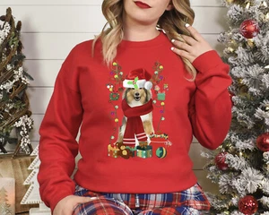 Xmas Sweatshirt Rough Collie Dog Christmas Jumper Sweater Day Stocking Filler - Picture 1 of 6