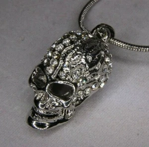 Skull Pendant Necklace Encrusted with Crystals - Picture 1 of 9