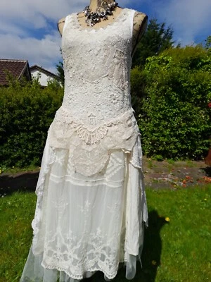 Vestido de noiva Upcycled Boho com cadarço - Fantasia romântica - Vestido de noiva conto de fadas 12/14 - Imagem 1 de 4