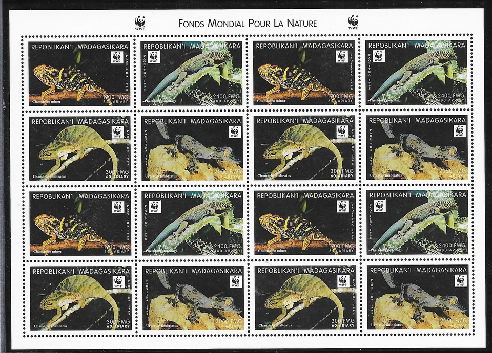 Madagascar (Malagasy) SC 1404 NH MINISHEET of 1999 - WWF - LIZARDS - Image 1 of 1